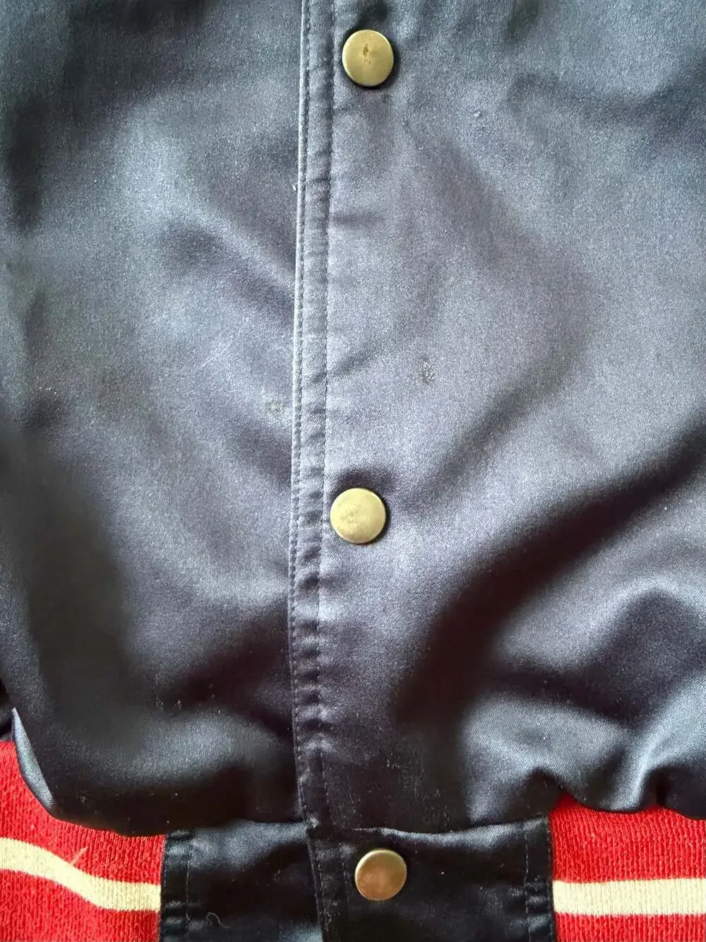 Vintage Reebok Classic Satin Snap Bomber Jacket Navy Red 2XL